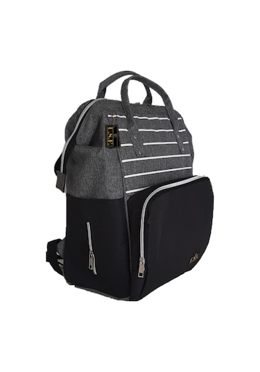 U.S.F Lüx Fonksiyonel Anne Bebek Bakım Sırt Çantası Çizgili Gri - Siyah
