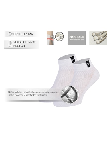 Allunique Coolmax Beyaz Yarım Havlu Dikişsiz Unisex Patik Spor Çorabı Beyaz