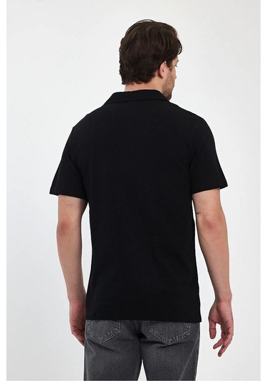 Erkek Rahat Kalıp Ottoman Kumaş Nefes Alabilen Pamuklu Apaş Yaka Gömlek Siyah