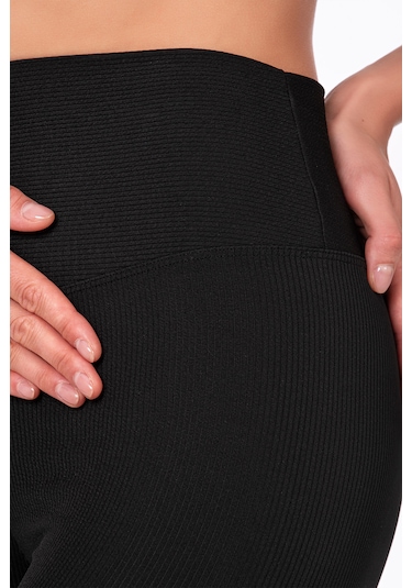 Kompedan Yüksel Bel Toparlayıcı Fitilli Tayt-siyah Siyah