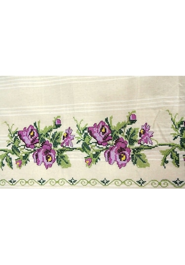 Buldan İşi Kanaviçe Nakışlı Çift Kişilik Nevresim Takımı-Lila Krem