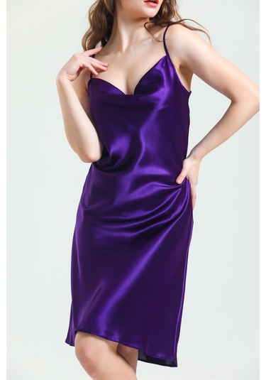 Magic Form 7790 Kadın Mor Degaje Yaka Saten Gecelik Mor