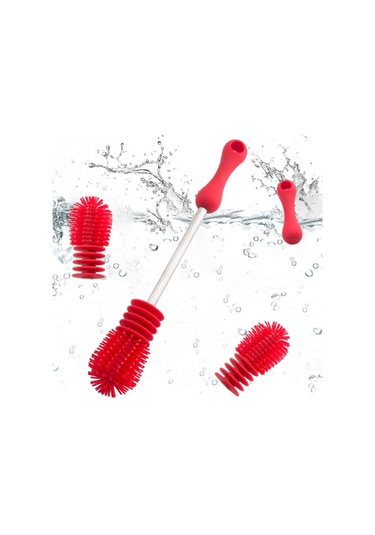 Sones Yıkama Temizleme Döner Saplı Uzun Saplı Fırçalama Biberon Fırçası Kırmızı