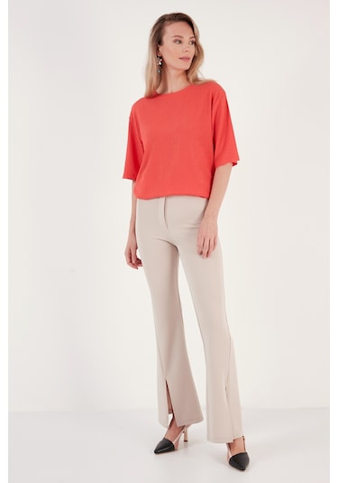 Lela Bisiklet Yaka Yırtmaç Detaylı Bürümcük Kumaş Bayan Bluz 5865365 Nar Çiçeği Lela Bisiklet Yaka Yırtmaç Detaylı Bürümcük Kumaş Bayan Bluz 5865365 Nar Çiçeği