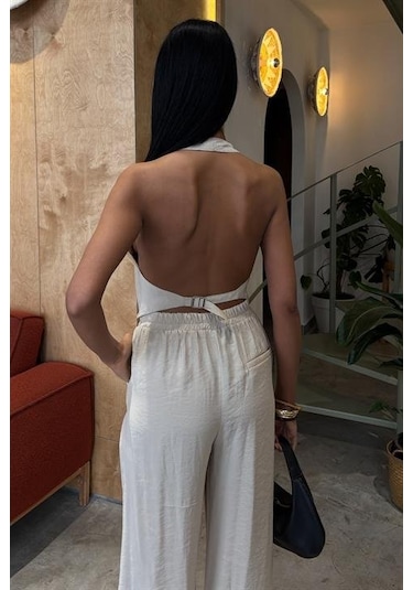 Halter Yaka Yelekli Modal Takım 10144 Altın