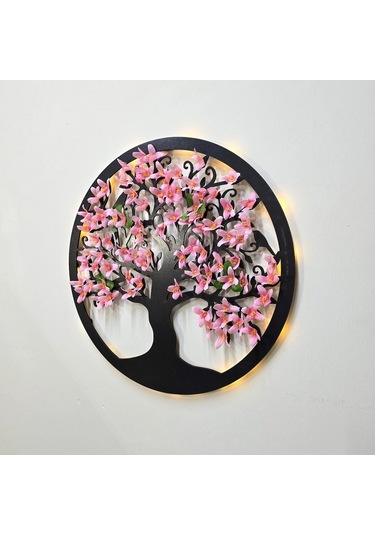 Led Işıklı Ve Pembe Sakura Hayat Ağacı Tablo 40cm