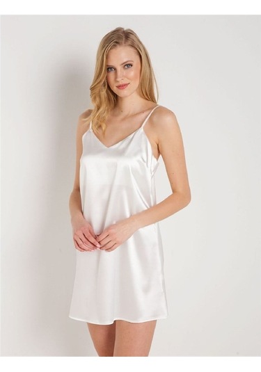 Magic Form 7270 Askılı Saten Gecelik - Ekru Ekru