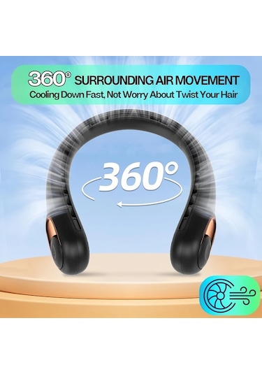 Xuweiwei Siyah Usb C Boyun Fanı Led Göstergeli 3 Ayarlanabilir Hız Sessiz Bıçaksız Soğutma Uzun Ömürlü Pil Taşınabilir Fan