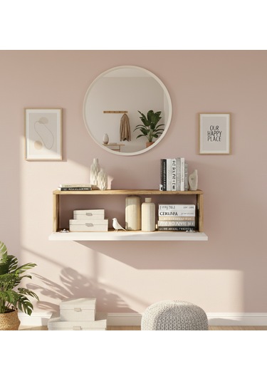 Robin Home Lia Aynalı Dresuar Kapaklı Hol Antre Duvara Monte100cm Çam - Beyaz Beyaz