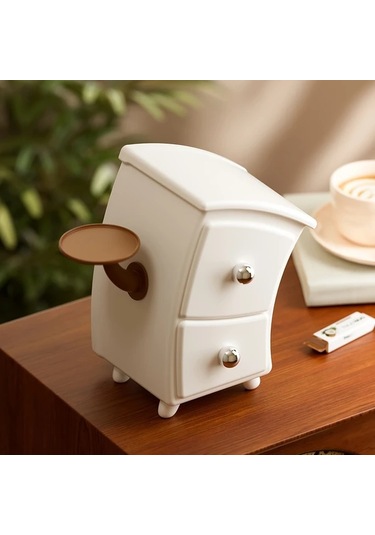 Willowhaven Docoxo Beyaz Kapaklı Şirin Masaüstü Saklama Kutusu İki Çekmeceli Dekoratif Organizer Beyaz