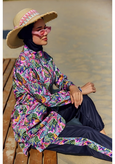 Paraşüt Tam Kapalı Tesettür Mayo Nisa R5501 Lacivert