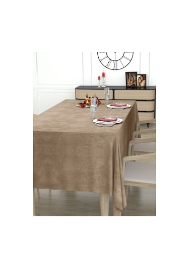 Daily Series Kadife Dokulu Sahra Beji Masa Örtüsü Sahra Beji