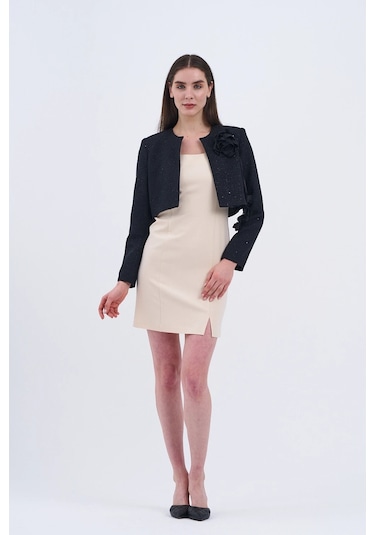 Trend Kadın Modern Ve Şık Ceket Ve Elbise Kombini Bej