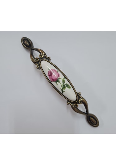 Miray 96 Mm Metal Antik Sarı Porselen Gül Desenli / 5 Adet Sarı