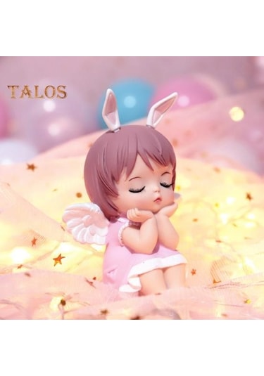 Mor Melek Kız Heykeli Tavşan Kulaklar Kek Topper Vinil Roman Karikatür Melek Kız Heykeli Masa Süsü Ev Gereçleri