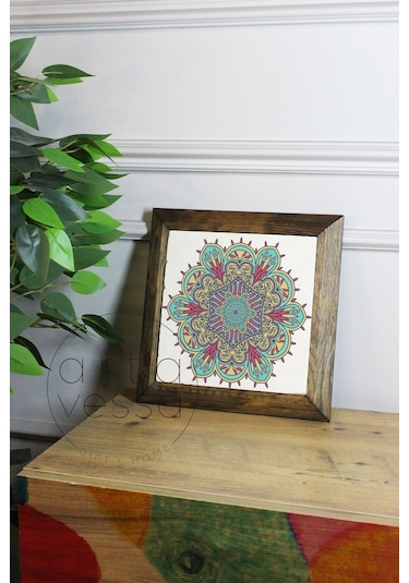 Artavessa Masif Ahşap Çerçeveli Taş Tablo Pano 26 x 26 cm - Mandala 6