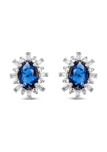 Keops Pırlanta Pırlanta Oval Safir Baget Taşlı Küpe