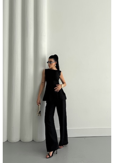 Etiler Collection Jakar Keten Kolsuz Bluz-pantolon Tk - Siyah Siyah