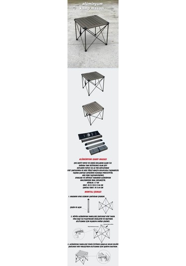 Nurgaz Campout Alüminyum Kamp Masası Küçük Boy 52.5 X 52.5 Cm