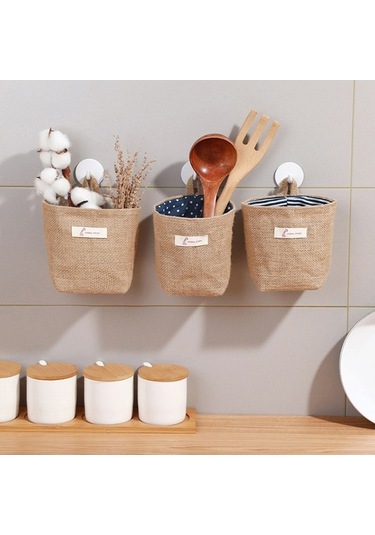 Dancemonkey Yıkanabilir Pamuk Saklama Organizatörü Mutfak Mavi Keten Asılı Çanta Cbtx Çok Renkli