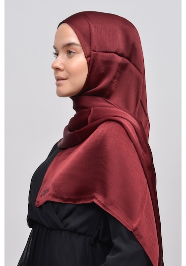 Altobeh Janjan Şık Parlak Saten Dokulu Kadın Tesettür Abiye Şifon Şal - Koyu Bordo