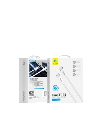 Blueo Braided PD 60W Ultra Hızlı Şarj V Data Kablosu Beyaz