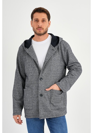 Alexandergardı Kapüşonlu İçi Şardonlu Oversize Hırka E23-607 03 Lacivert Melanj