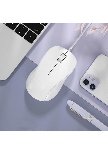Dizüstü Bilgisayar, Masaüstü Bilgisayar Faresi Ve Usb Fare İçin Sessiz Kablolu Fare, Saf Beyaz