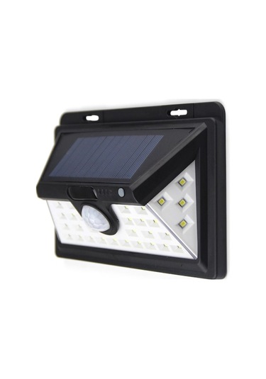 Güneş Enerjili Köşe Duvar Lambası, 34 Led, Pır Sensörlü, Işık Kontrollü, 3 Aydınlatma Modu, Ip65 Su Geçirmez, 2200mah Batarya Siyah Siyah
