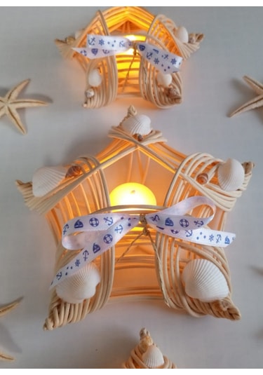 Yıldız Marin Mumluk Bambu 3'lü Set Tealight Bej