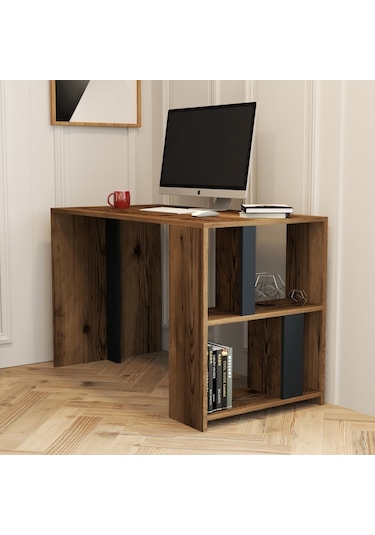 Variant Lima Çalışma Masası Ve Kitaplık Takımı - Ceviz / Antrasit Ceviz