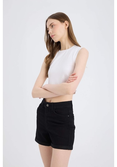 DeFacto Normal Bel Katlamalı Paça Jean Şort A1959AX25SMNM40 Siyah