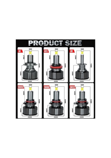 Flybuy 2x 360 Derece H7 H1 H11 H3 Mavi Işıklı Araba Led Işıkları H8/h9 9005/hb3 Hb4/9006, 12 Volt 12