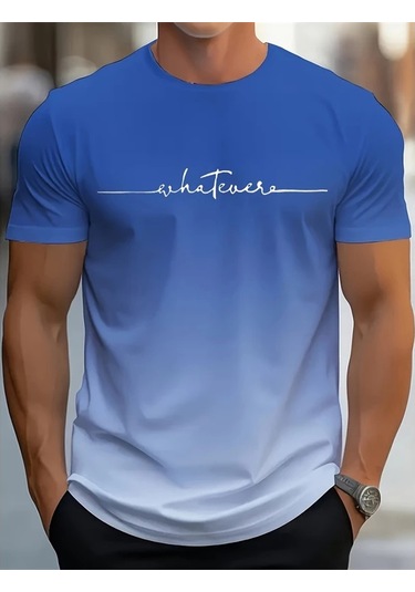 Snapbuyerkekler İçin 3d Baskılı Degrade Mektup Grafik Yazlık Kısa Kollu T-shirtblack Black