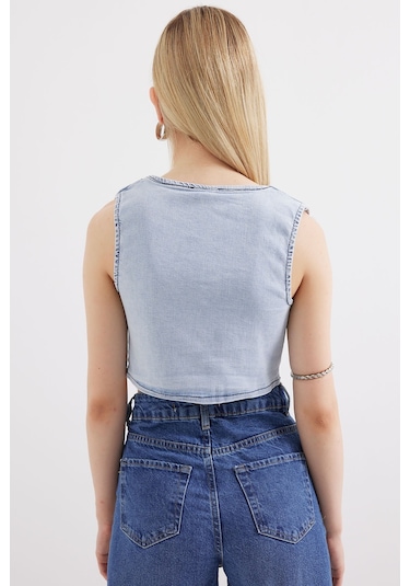 Bigdart 6797 Crop Kot Yelek - Mavi 001