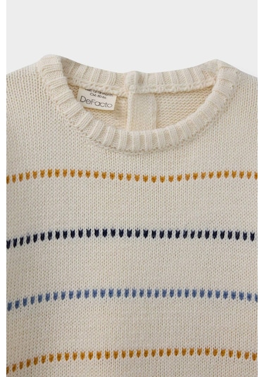 Defacto Erkek Bebek Bisiklet Yaka Çizgili Triko Kazak C8872a525aubg387 Bej