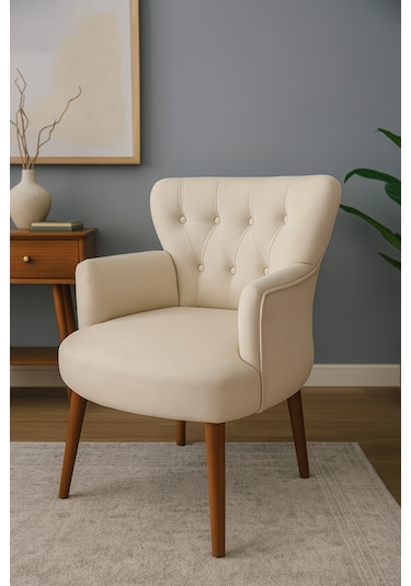 Roma Berjer - Modern Tekli Koltuk - Babyface Kumaş - Krem