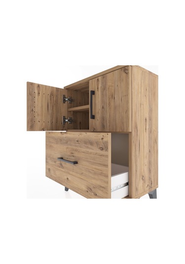 Arges Komodin Tek Raflı Tek Çekmeceli 2 Kapaklı 60x30x80 Çam-çam Çam