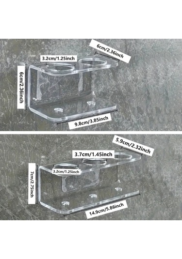 Lumaworld 2/3 Yuvalı Modern Duvar Askılı Diş Fırçası Tutucu - Transparan 2 Delikli, Delme Montaj Şeffaf