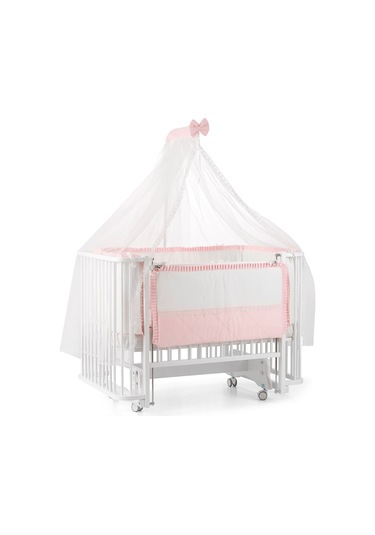 Meltem Kids Bambino Sallanır Ahşap Anne Yanı Beşik 70x110 cm (beyaz-pembe) Pembe