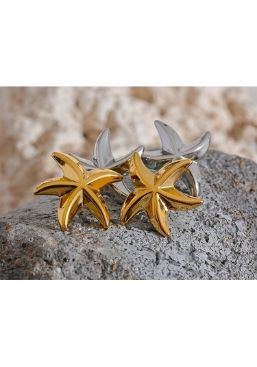 Novahub Altın 316l Paslanmaz Çelik Denizyıldızı Büyük Küpe Kadınlar İçin Anti Alerjik Takı Plaj Hediye Yeni Altın