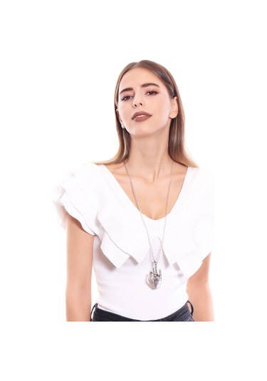 Kadın Antik Gümüş Kaplama Yoga Eli Simge Uçlu Zincir Kolye Gümüş