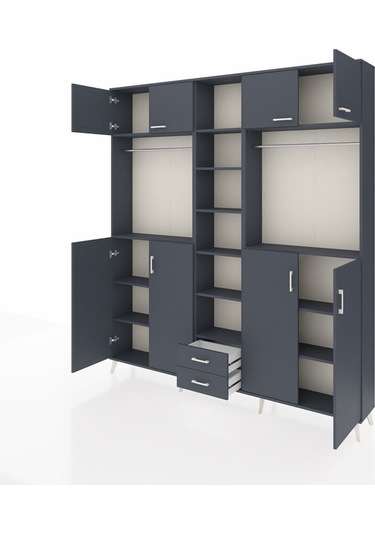 Arges Dolap 14 Raflı 2 Çekmeceli 2 Askılı 220x30x243 Antrasit-antrasit/antrasit Antrasıt/antrasıt