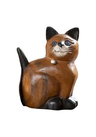 Opulentliving Ahşap Kedi Heykeli, Yatak Odası Dekoru, Sevimli Yavru Kedi Süsü, L Kafa Sol, Ev Hediyesi L Kafa Sol