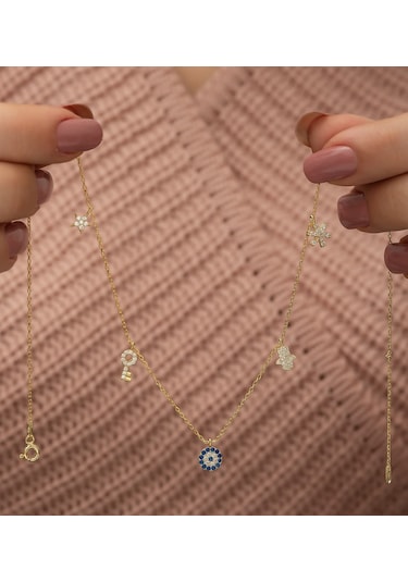 Nereze 925 Ayar Gold Şans Kolyesi Kadın Gümüş Kolye