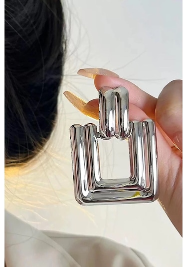 Caş Dekorasyon Gümüş Renkli Çelik Küpe- Çift Gümüş