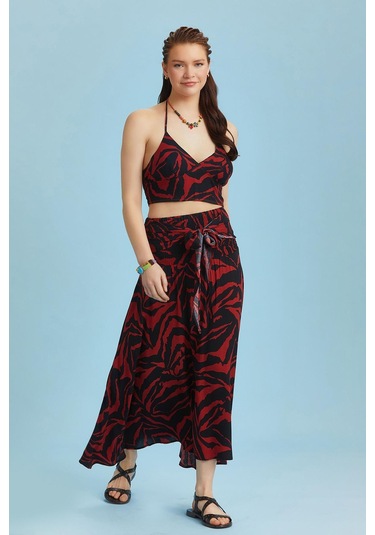 Salaş Kırmızı Siyah Asimetrik Etek 001