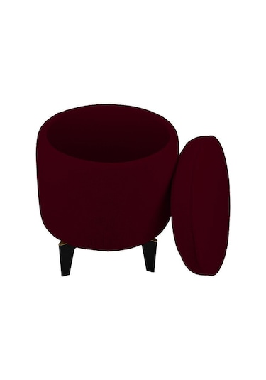 Gazzini Furniture Rio Retro Ayaklı Sandıklı Silindir Dekoratif Puf - Bordo
