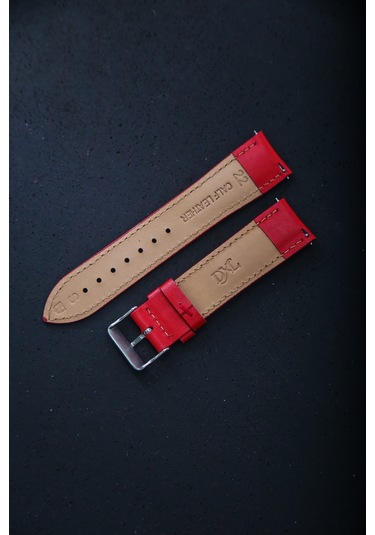 Hakiki Deri 22mm Akıllı Pimli Saat Kordonu Kırmızı