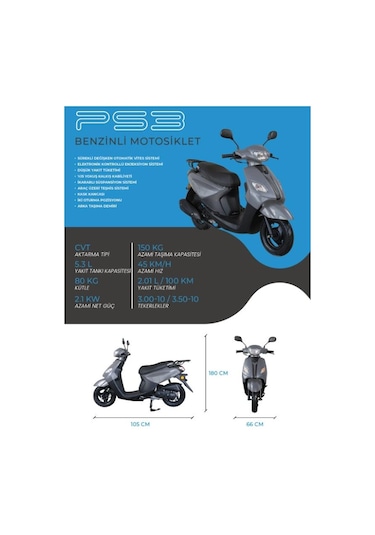 Volta Apec PS3 Benzinli Motosiklet Moped 49.4 CC Kırmızı
